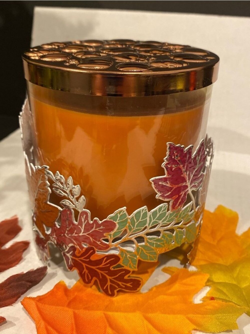 Bath & Body Works “Autumn Leaf Garland” 3 Wick Candle Holder Fall Decor